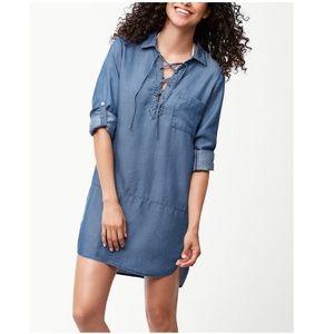 Chambray Lace-Up Boyfriend Shirt in Large